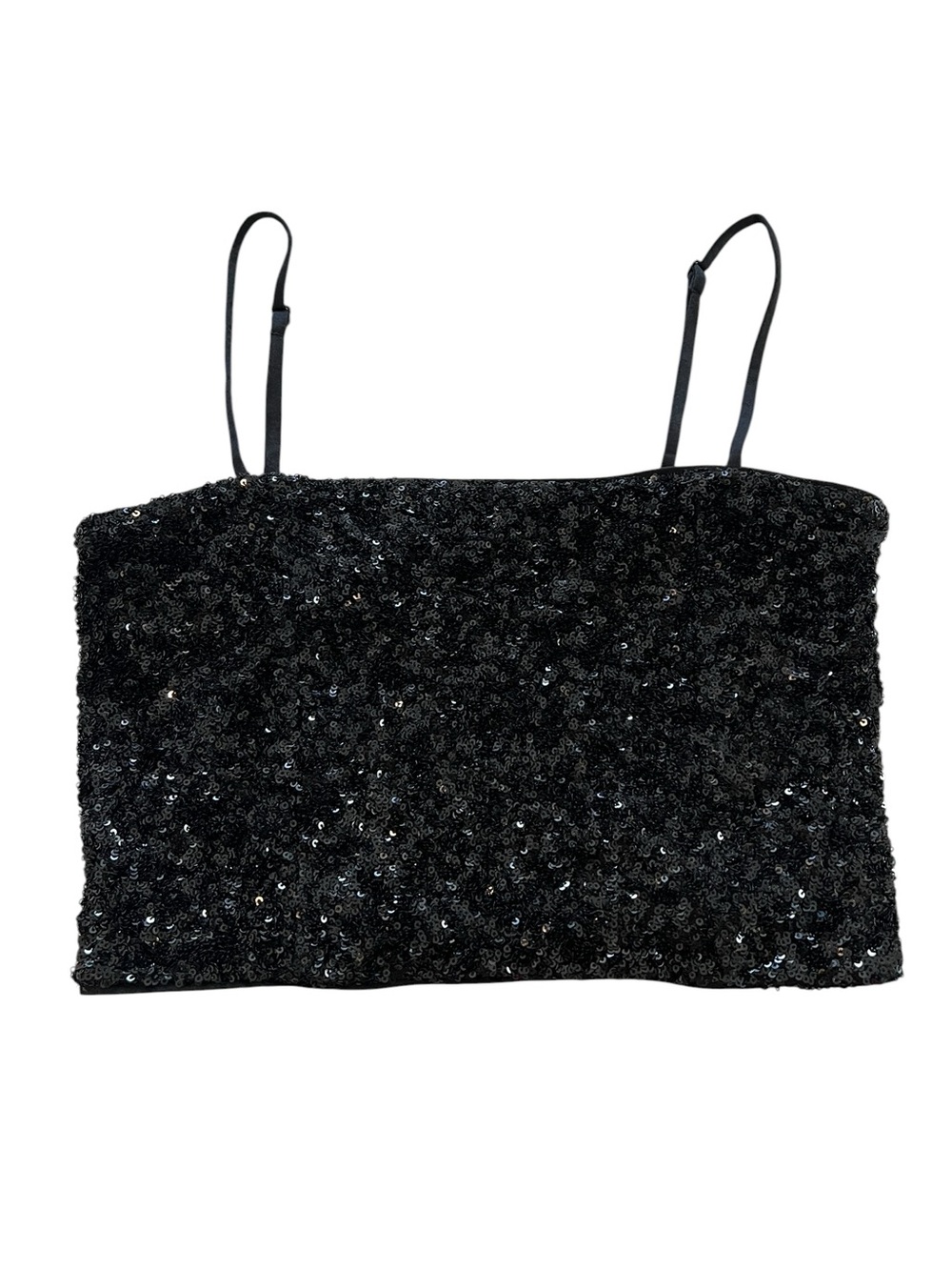 Express Black Sequin Spaghetti Strap Party Glam Bratz Rockstar Crop Top- S